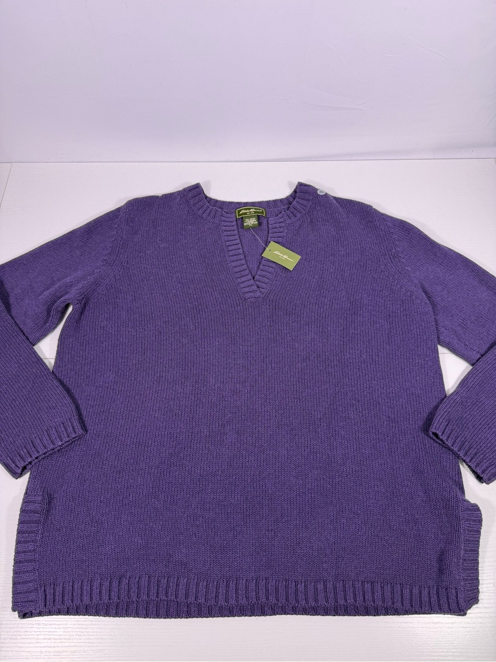 NWT Eddie Bauer Purple Cotton Split Neck Pullover Sweater XL